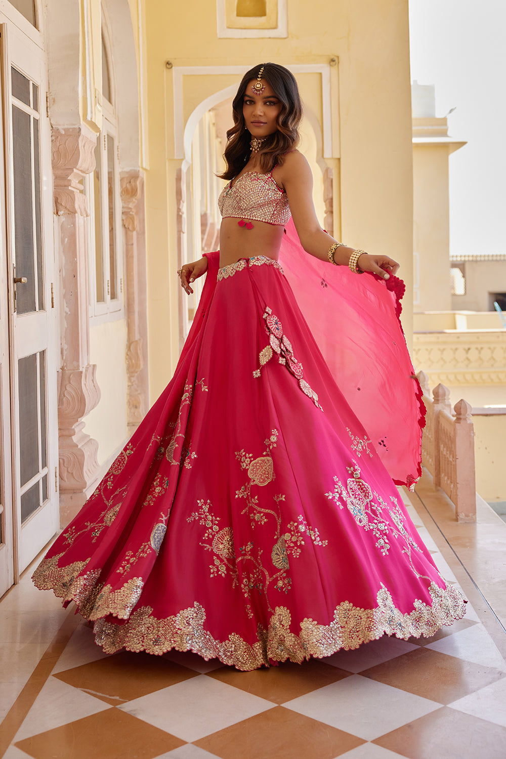 Dark Fuchsia Embroidered Lehenga
