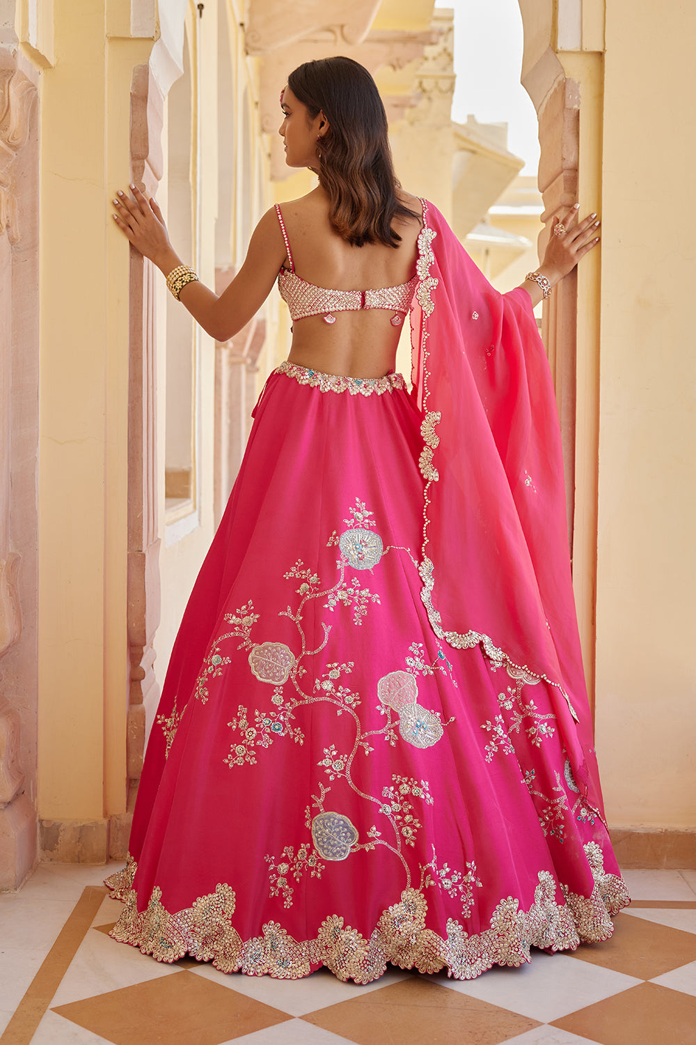 Dark Fuchsia Embroidered Lehenga