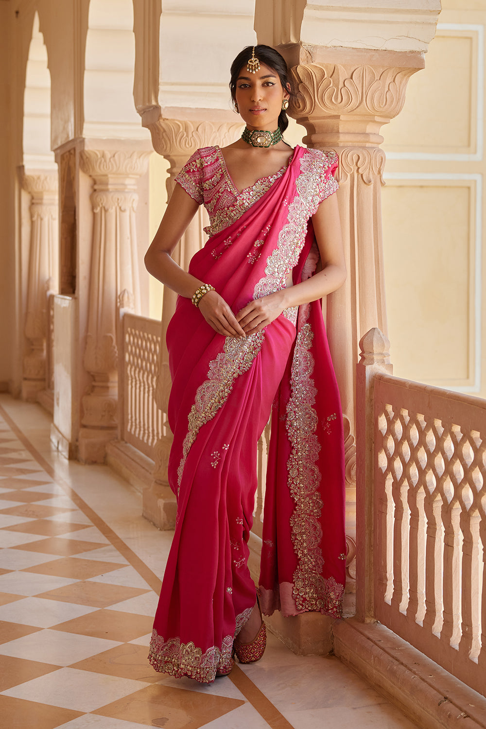 Dark Fuchsia Embroidered Saree