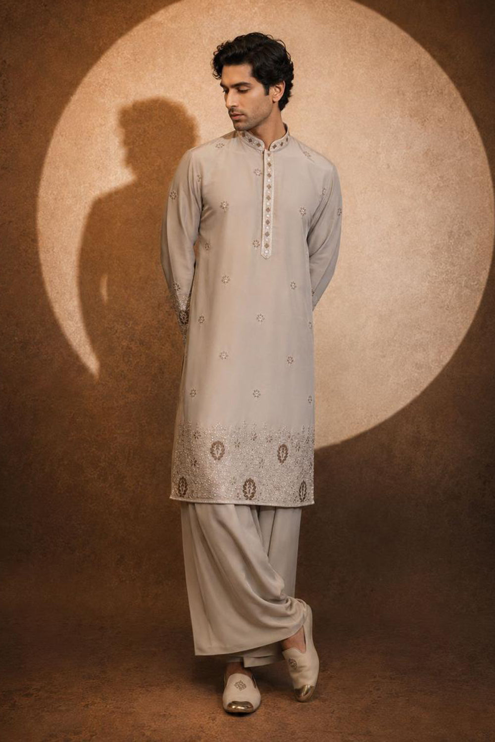 Dark-Green Cream Mocha Kurta Salwar