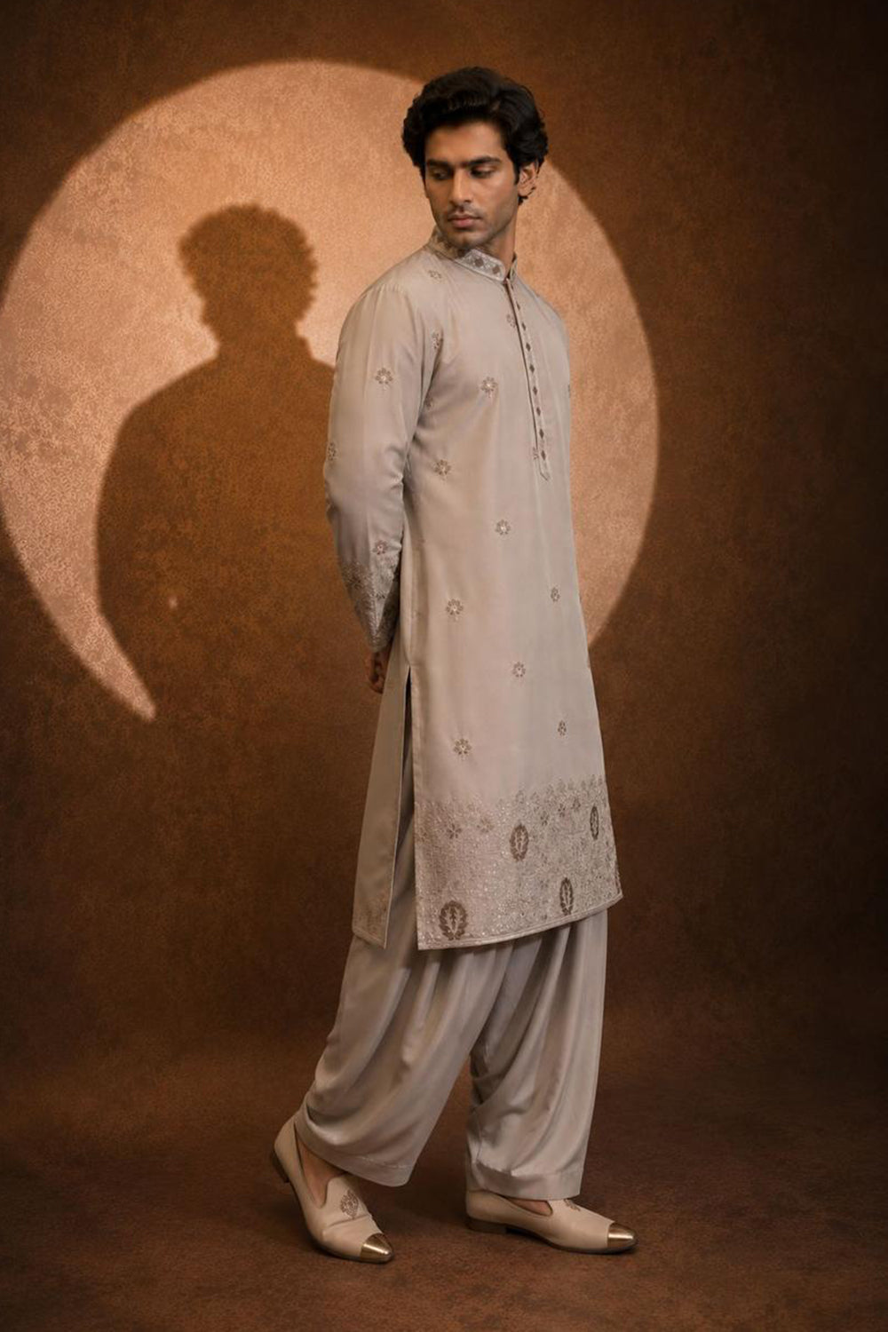 Dark-Green Cream Mocha Kurta Salwar