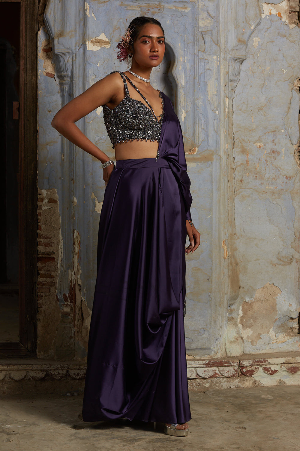Dark Purple Drape Saree