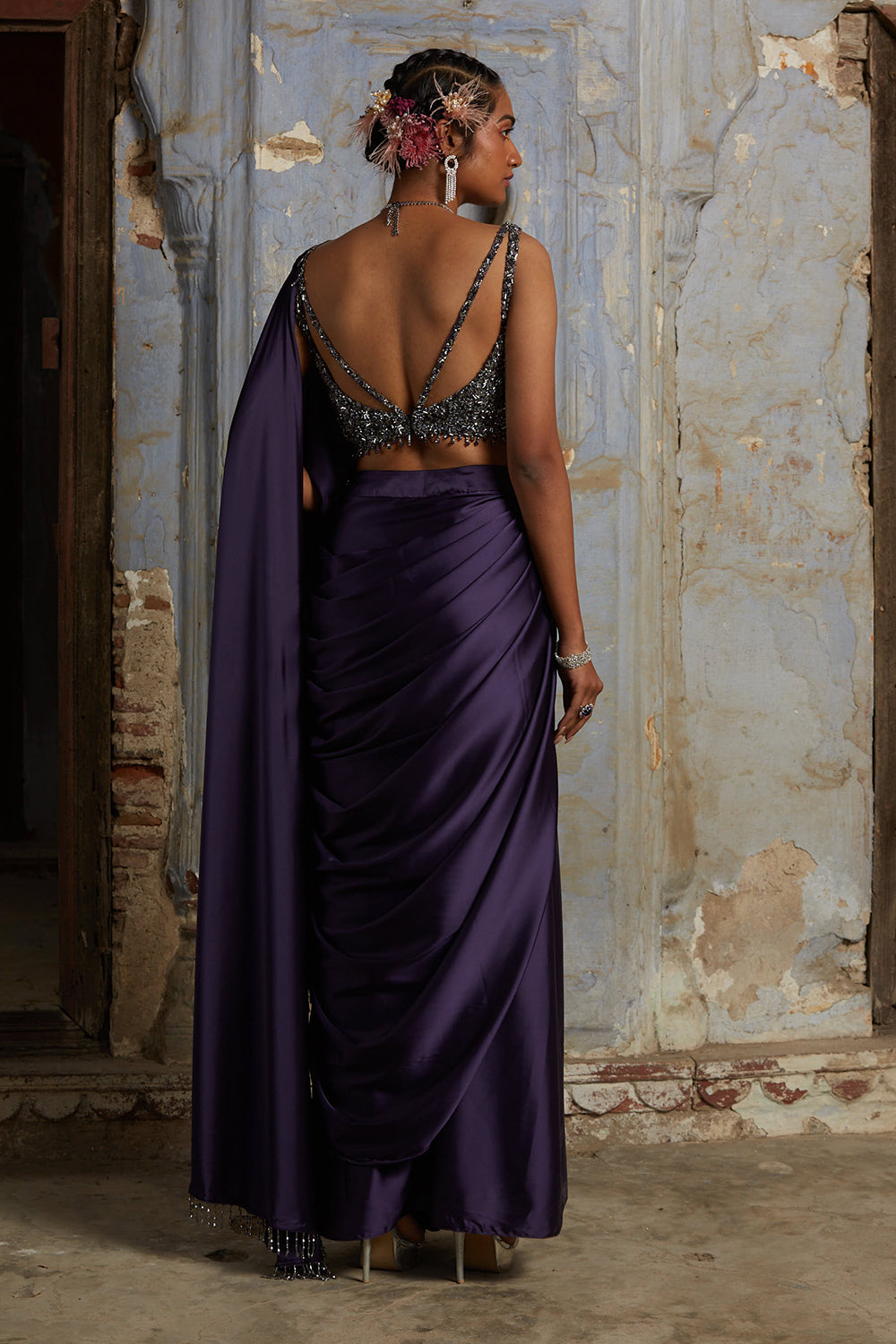 Dark Purple Drape Saree