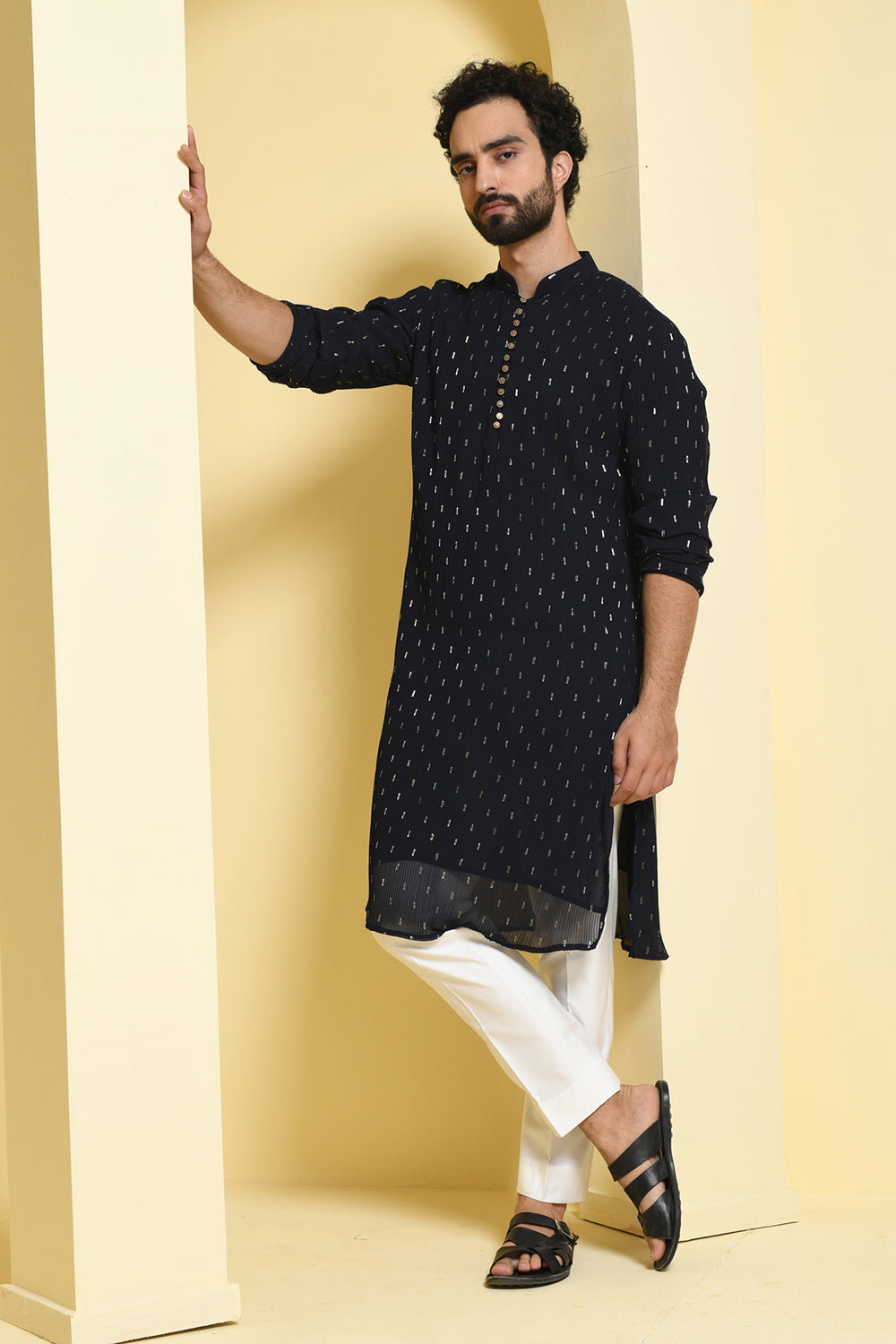 Deep Blue Kurta pants wih golden motifs