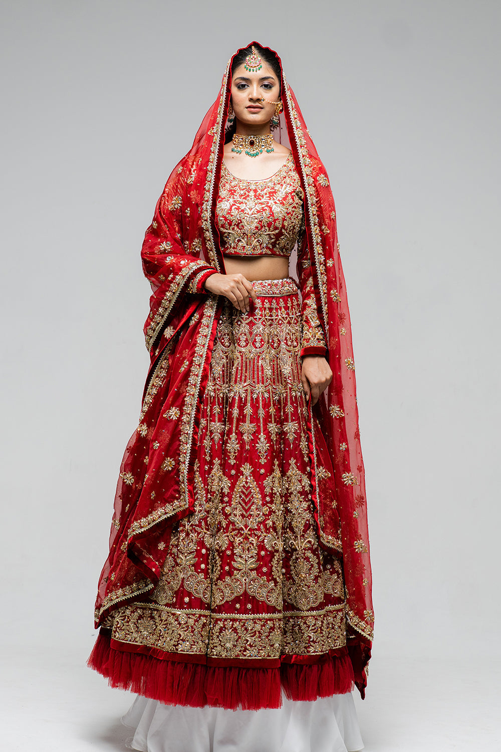 Deep Maroon Machine Embroidered Lehenga Set