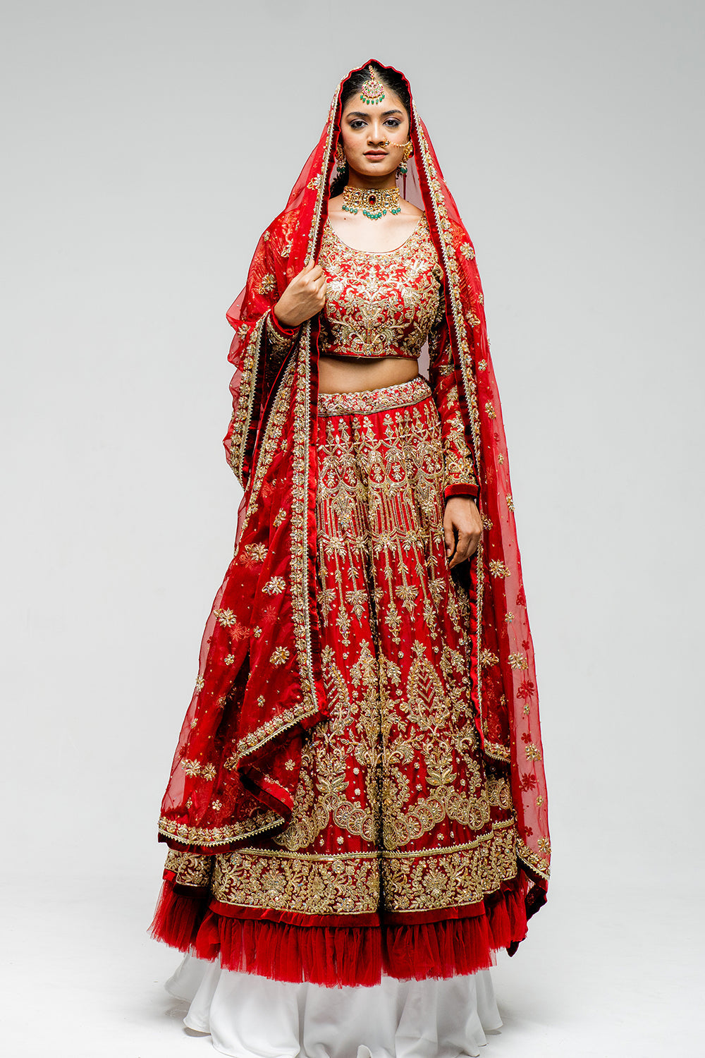 Deep Maroon Machine Embroidered Lehenga Set
