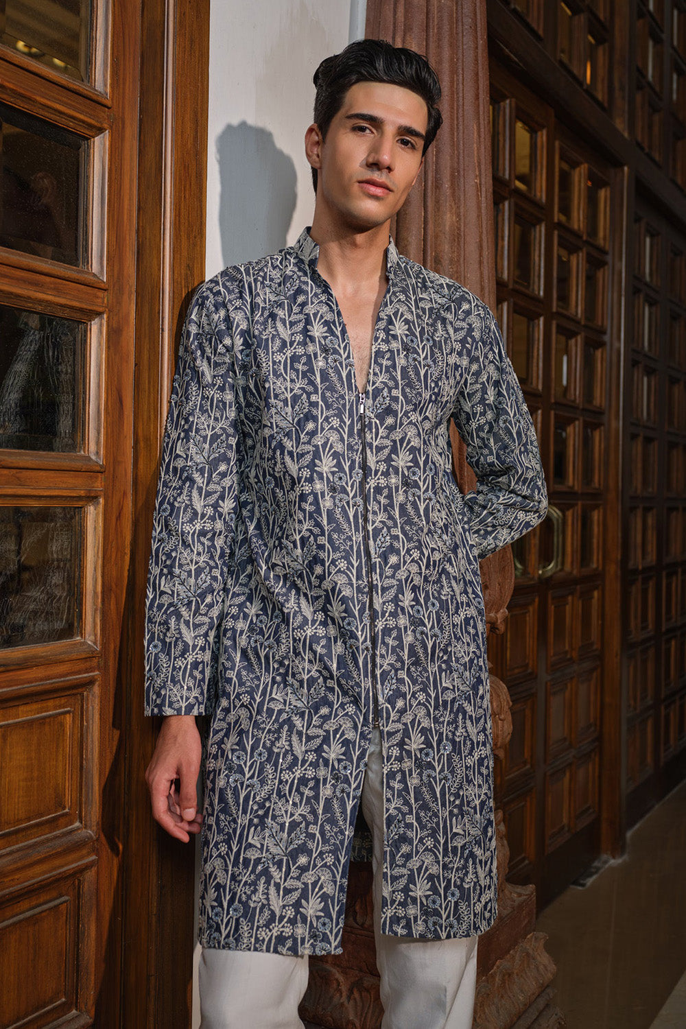 Denim Flora Kurta Set