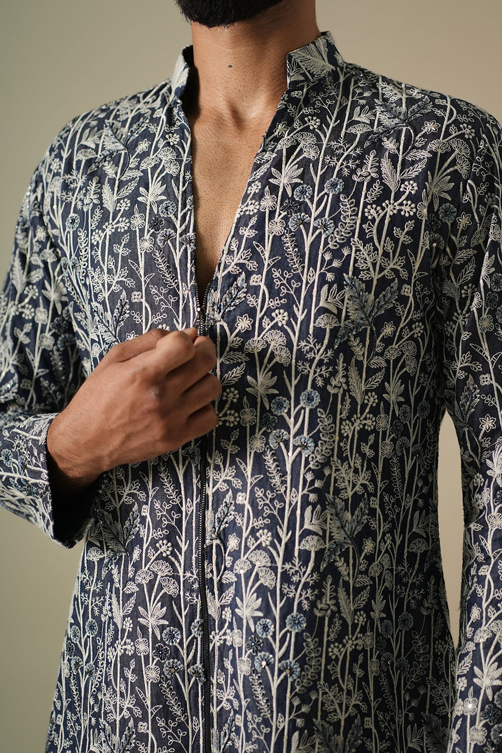 Denim Flora Kurta Set