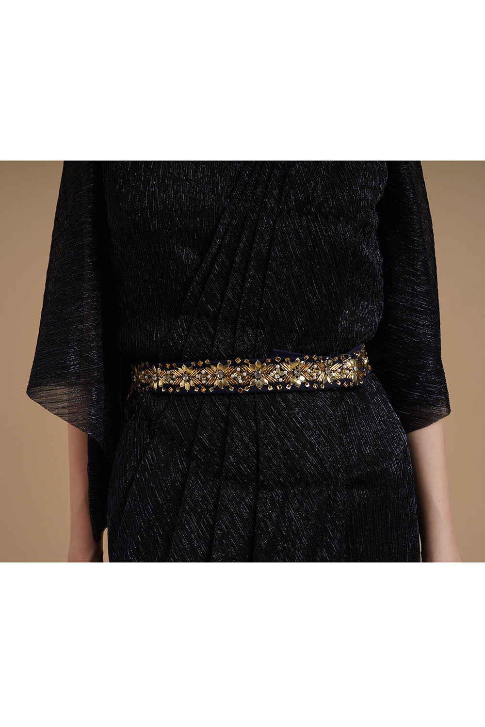 Drape Gown Dress With Embroidered Belt