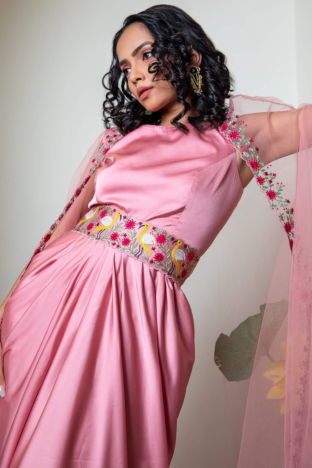 Drape Gown With Belt And Cape