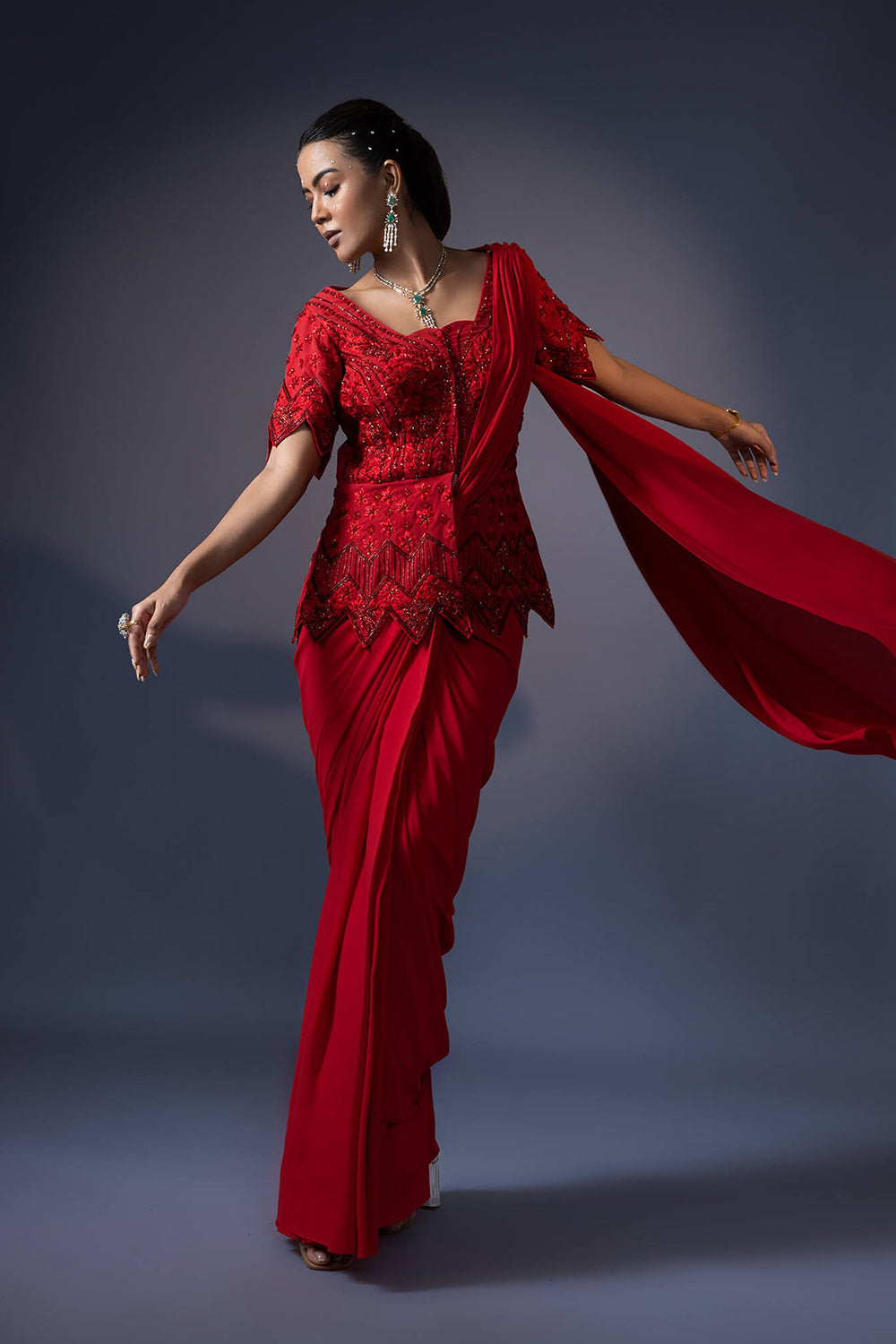 Drape Saree With Embroidered Jacket