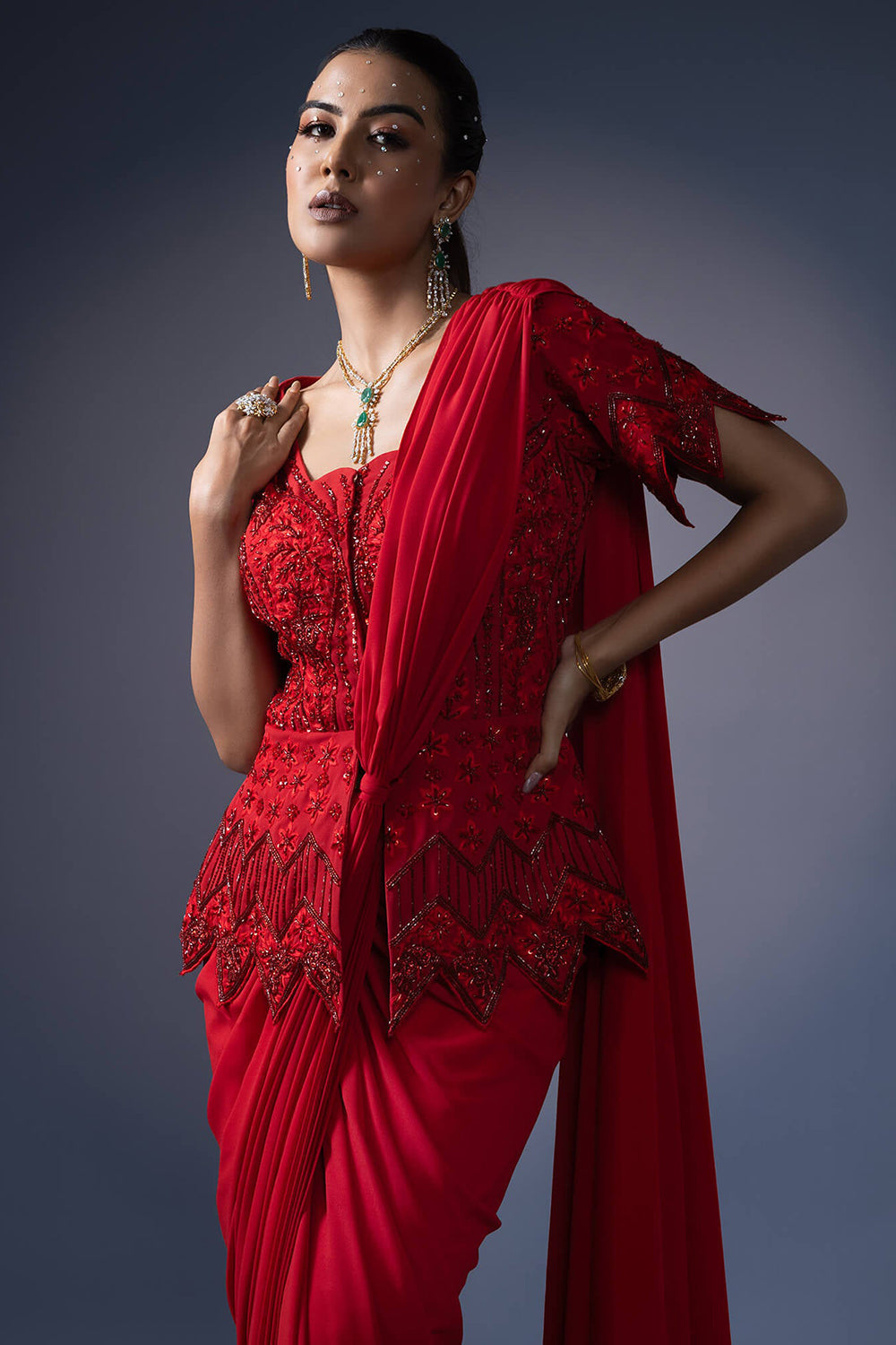 Drape Saree With Embroidered Jacket