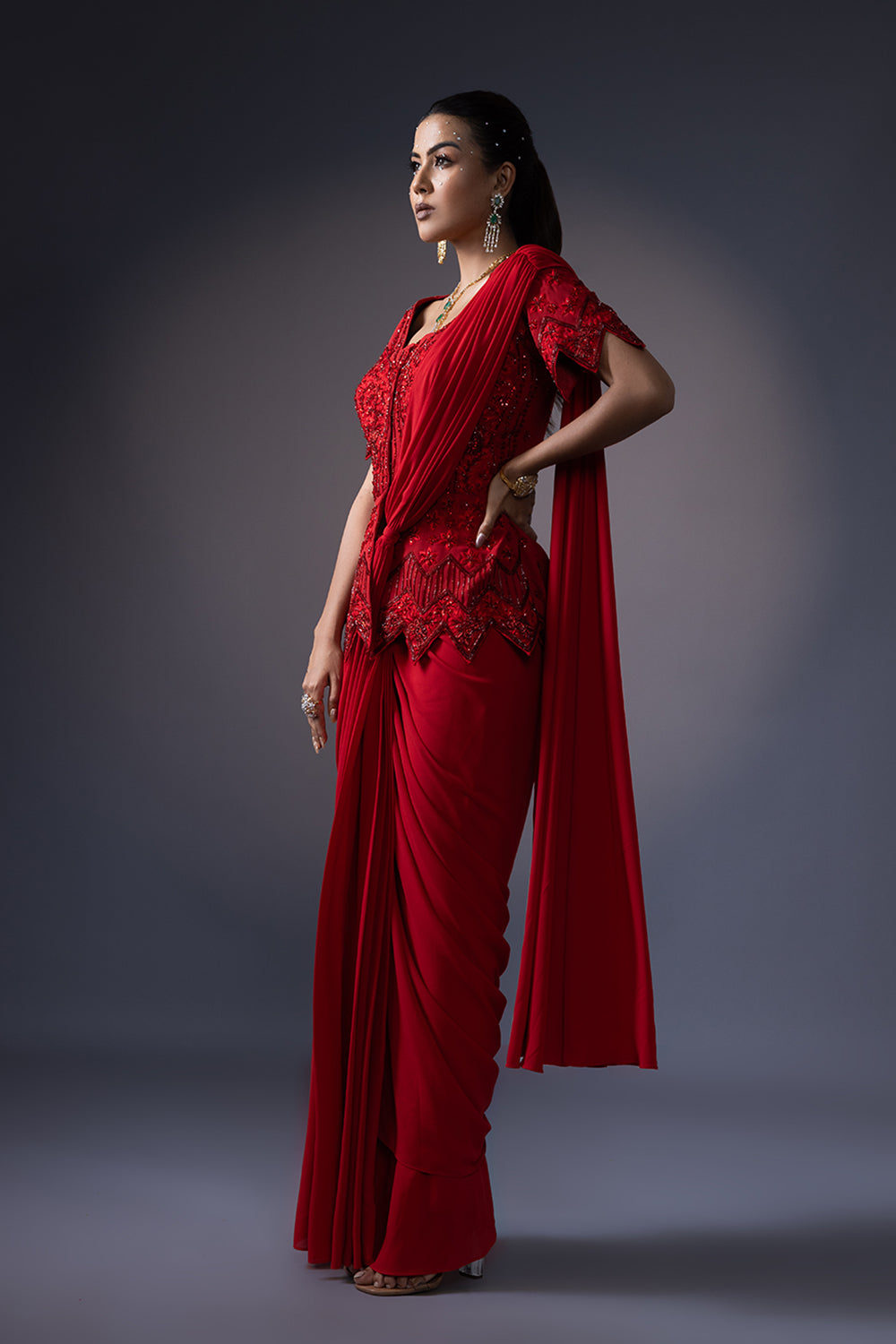 Drape Saree With Embroidered Jacket