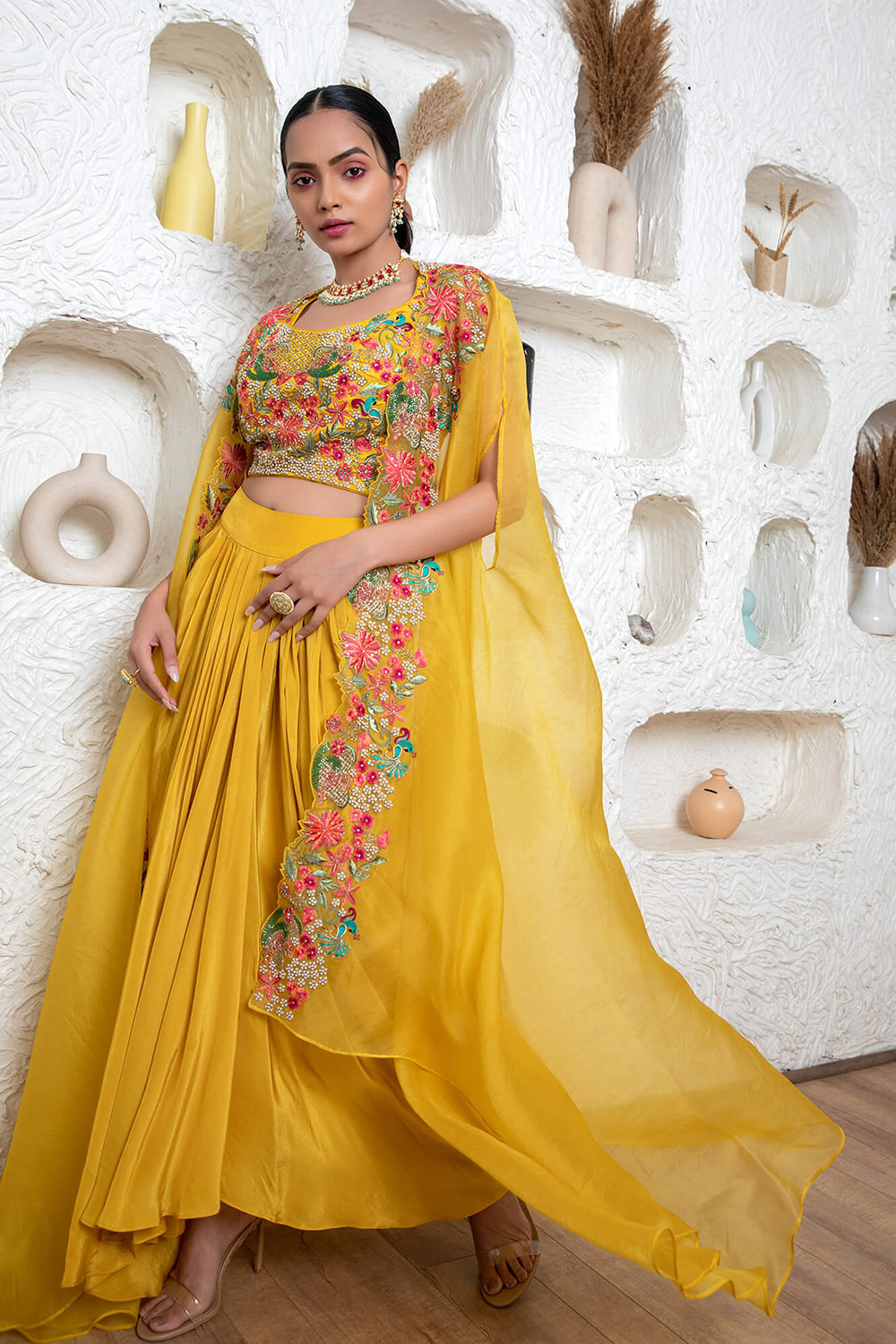 Drape Skirt With Blouse And Cape