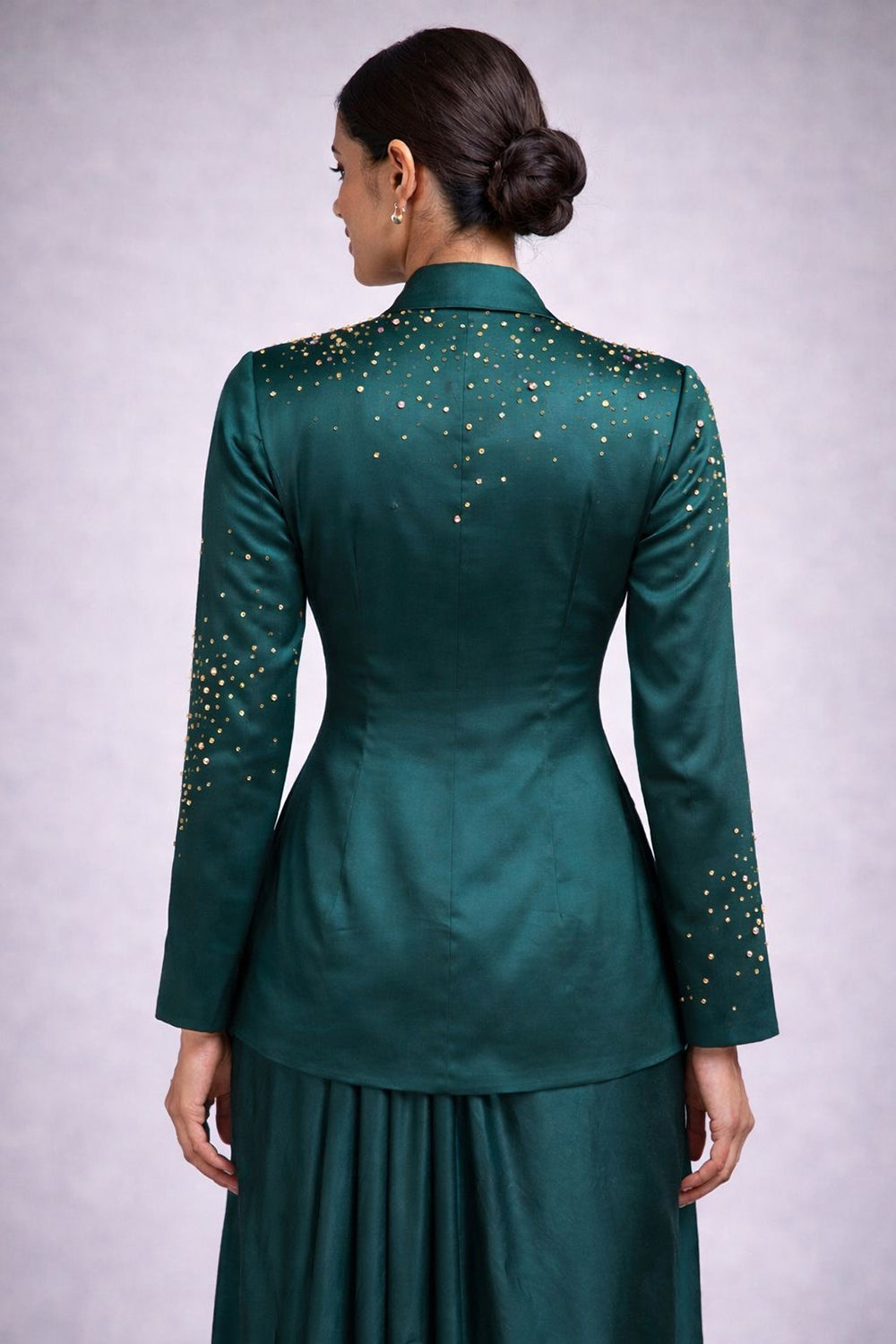 Drape skirt with embroidered blazer