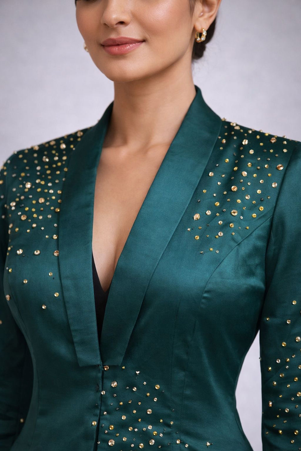Drape skirt with embroidered blazer