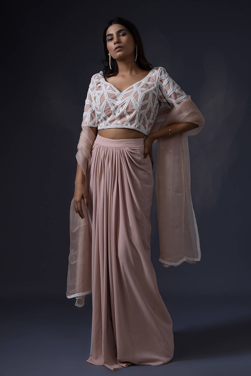 Drape Skirt With Embroidered Blouse And Duppatta