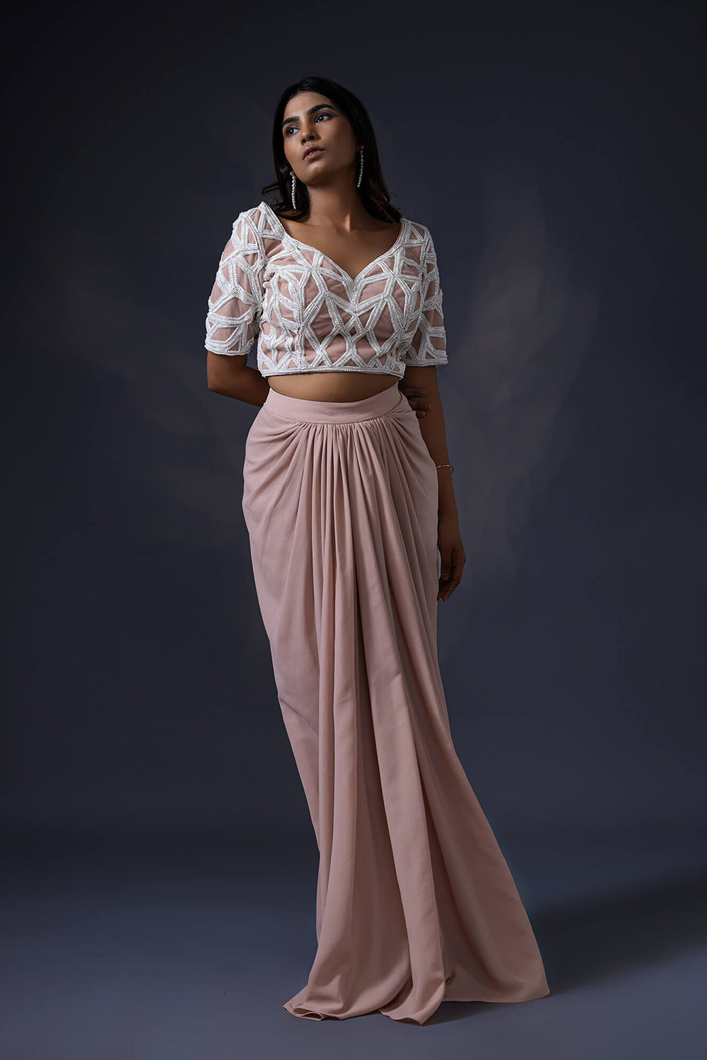 Drape Skirt With Embroidered Blouse And Duppatta