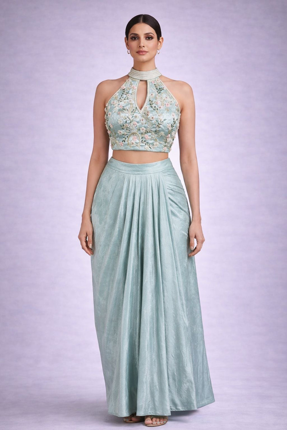 Drape Skirt with embroidered blouse