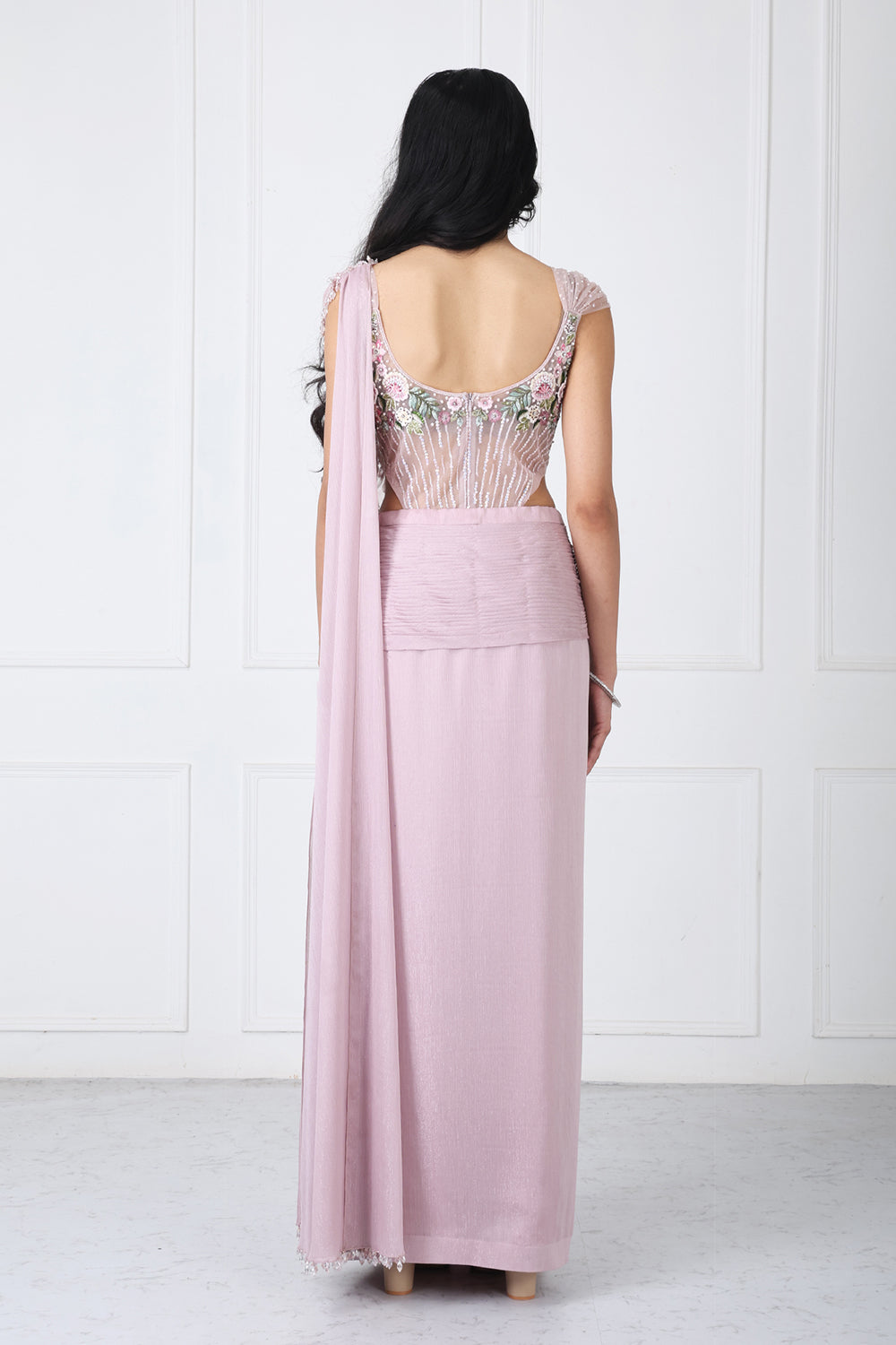 Dusty Pink Drape Saree With Embroidered Bodysuit