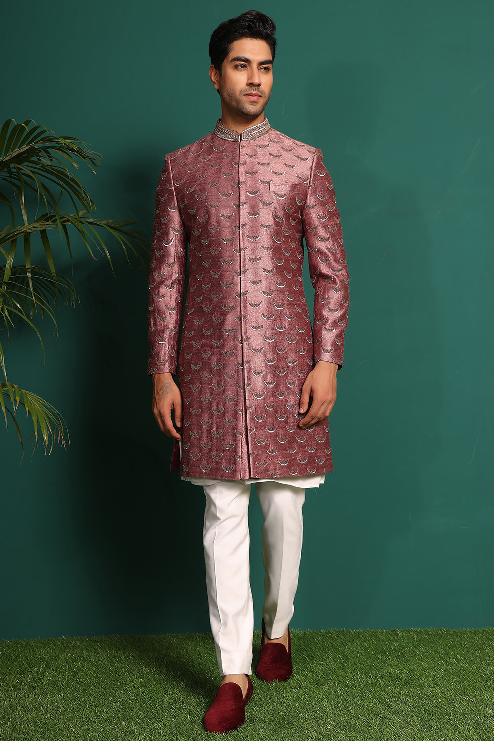 Dusty Pink Sherwani with intricate work of beads and sequence