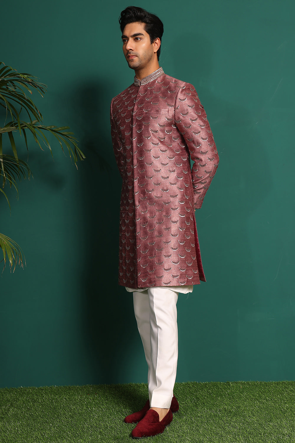Dusty Pink Sherwani with intricate work of beads and sequence