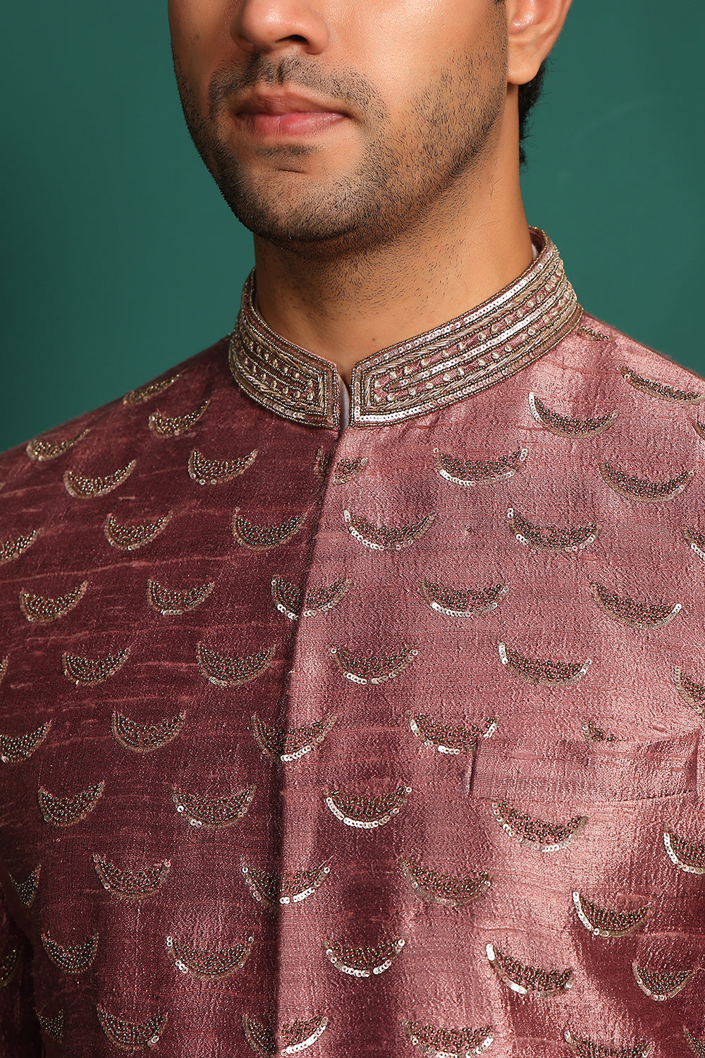 Dusty Pink Sherwani with intricate work of beads and sequence
