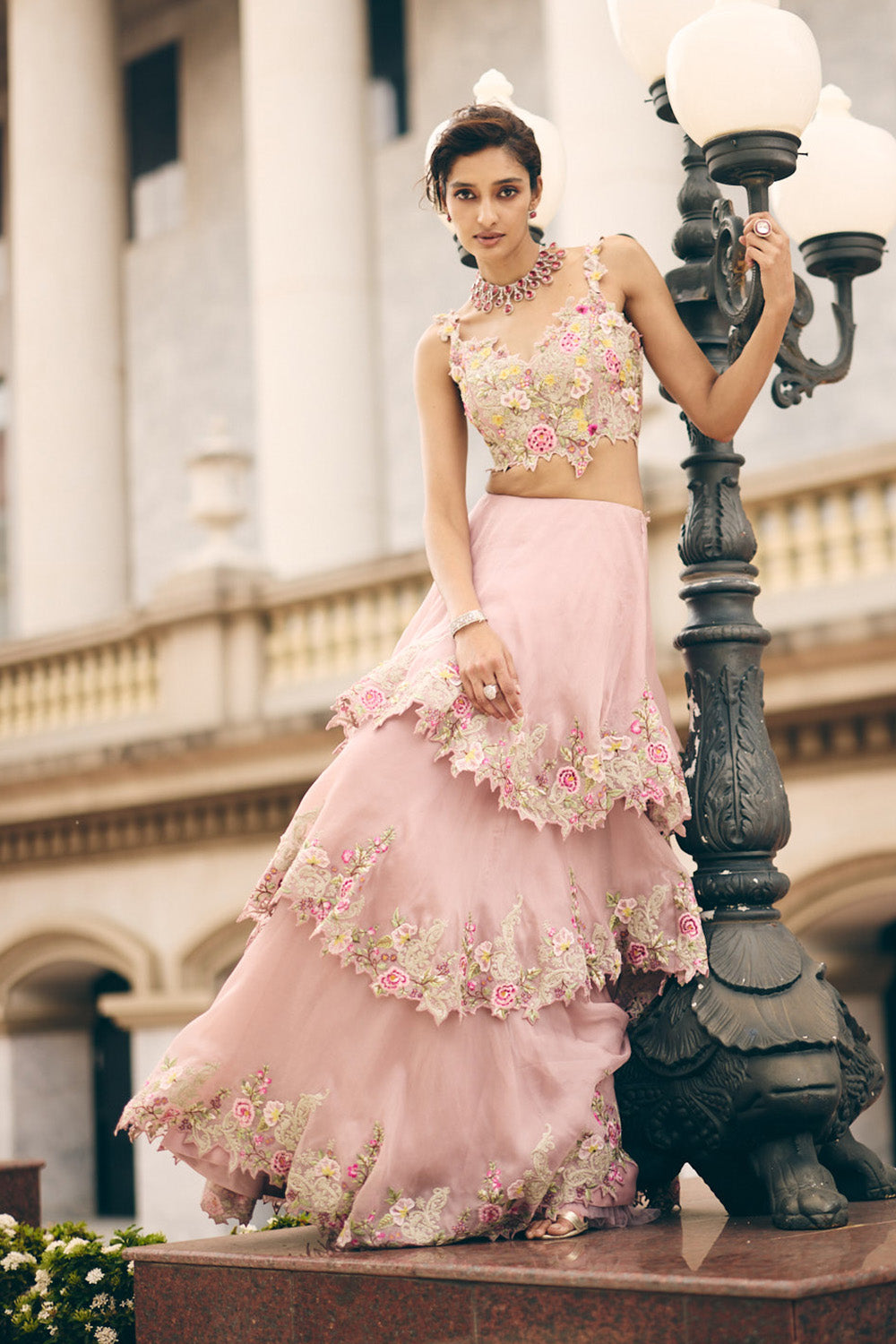 Dusty Pink Umang Skirt Tier Skirt Set