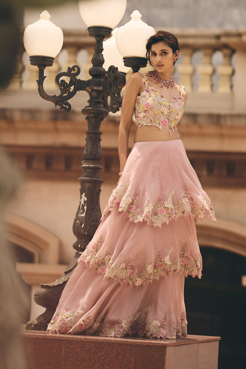 Dusty Pink Umang Skirt Tier Skirt Set