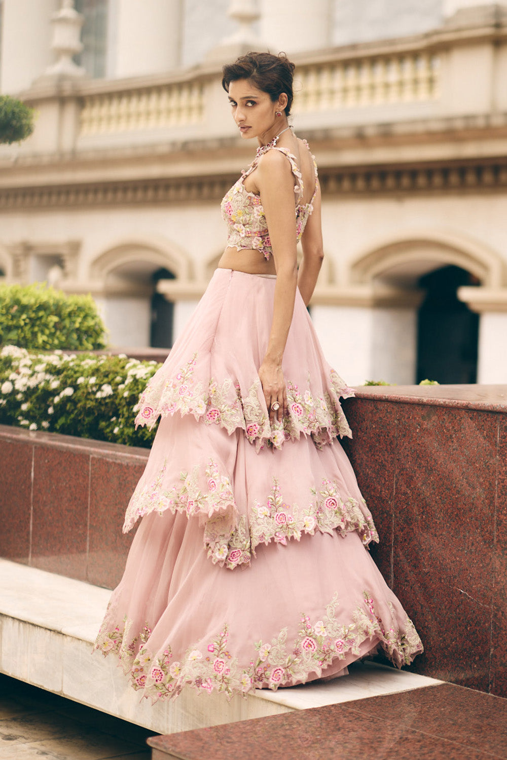 Dusty Pink Umang Skirt Tier Skirt Set