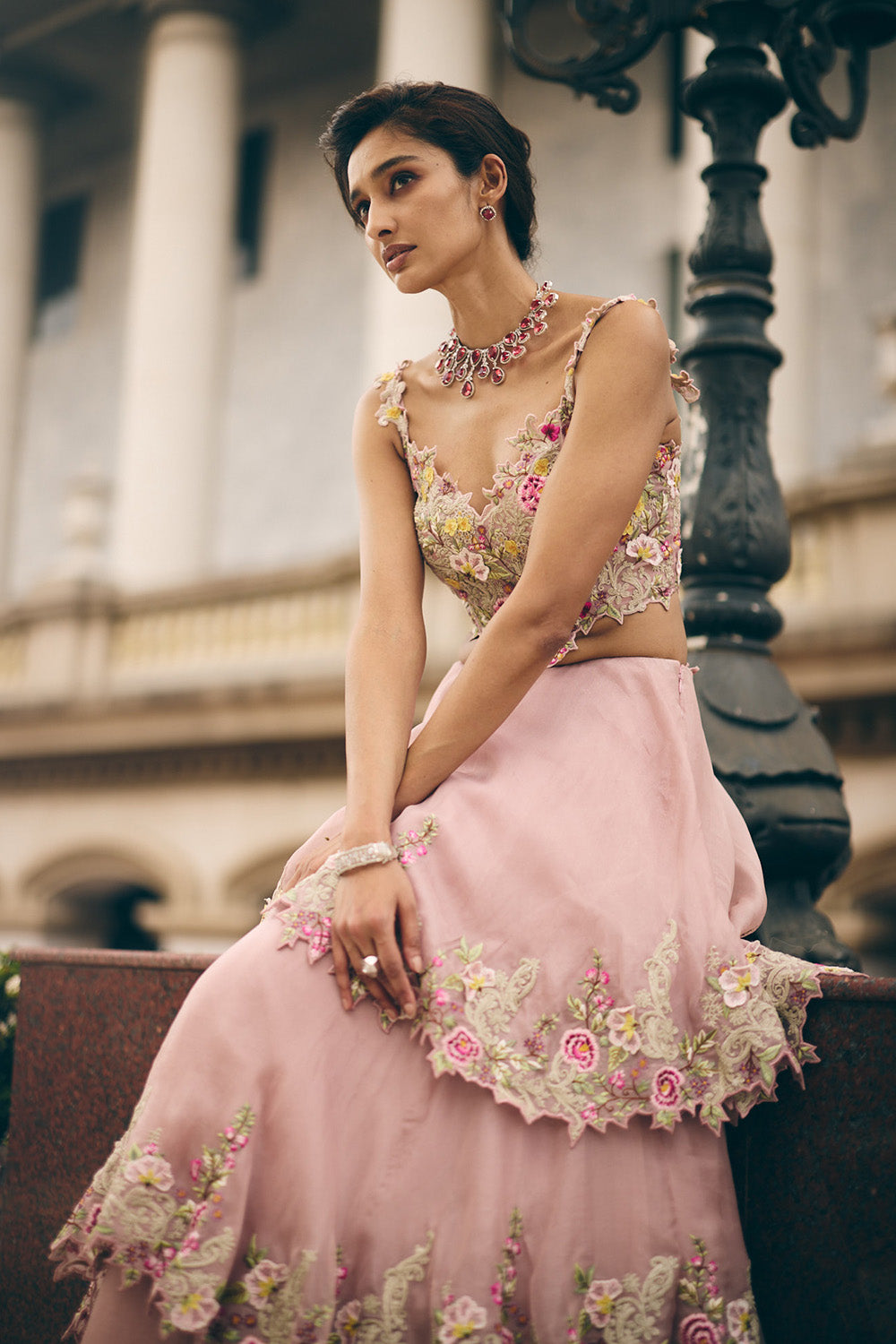 Dusty Pink Umang Skirt Tier Skirt Set
