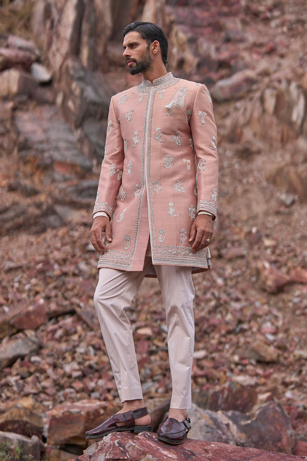 Dusty Rose Nature Essence Butti Sherwani Set