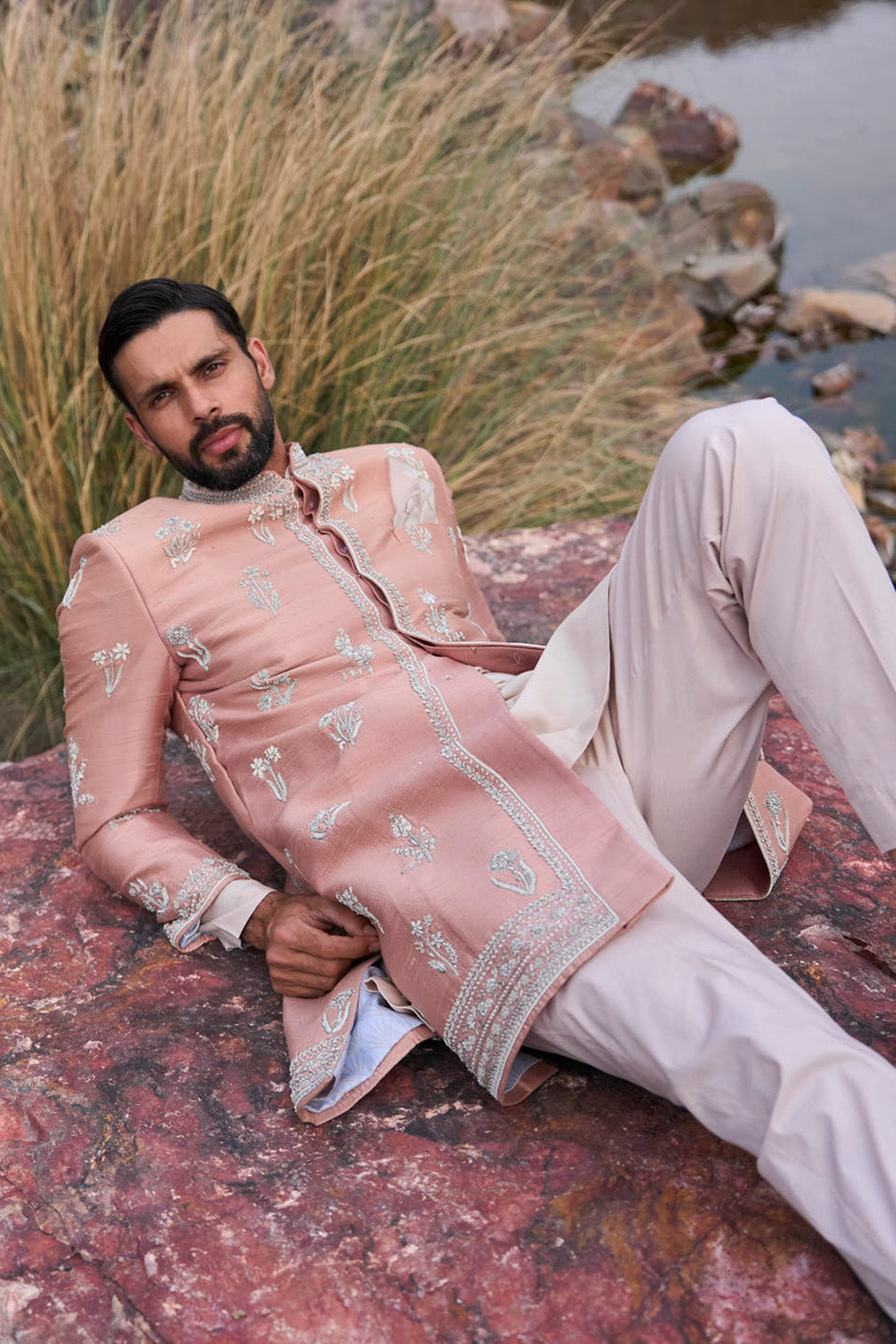 Dusty Rose Nature Essence Butti Sherwani Set