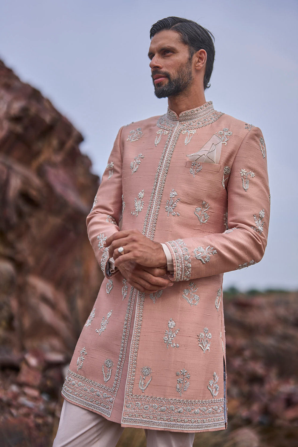 Dusty Rose Nature Essence Butti Sherwani Set