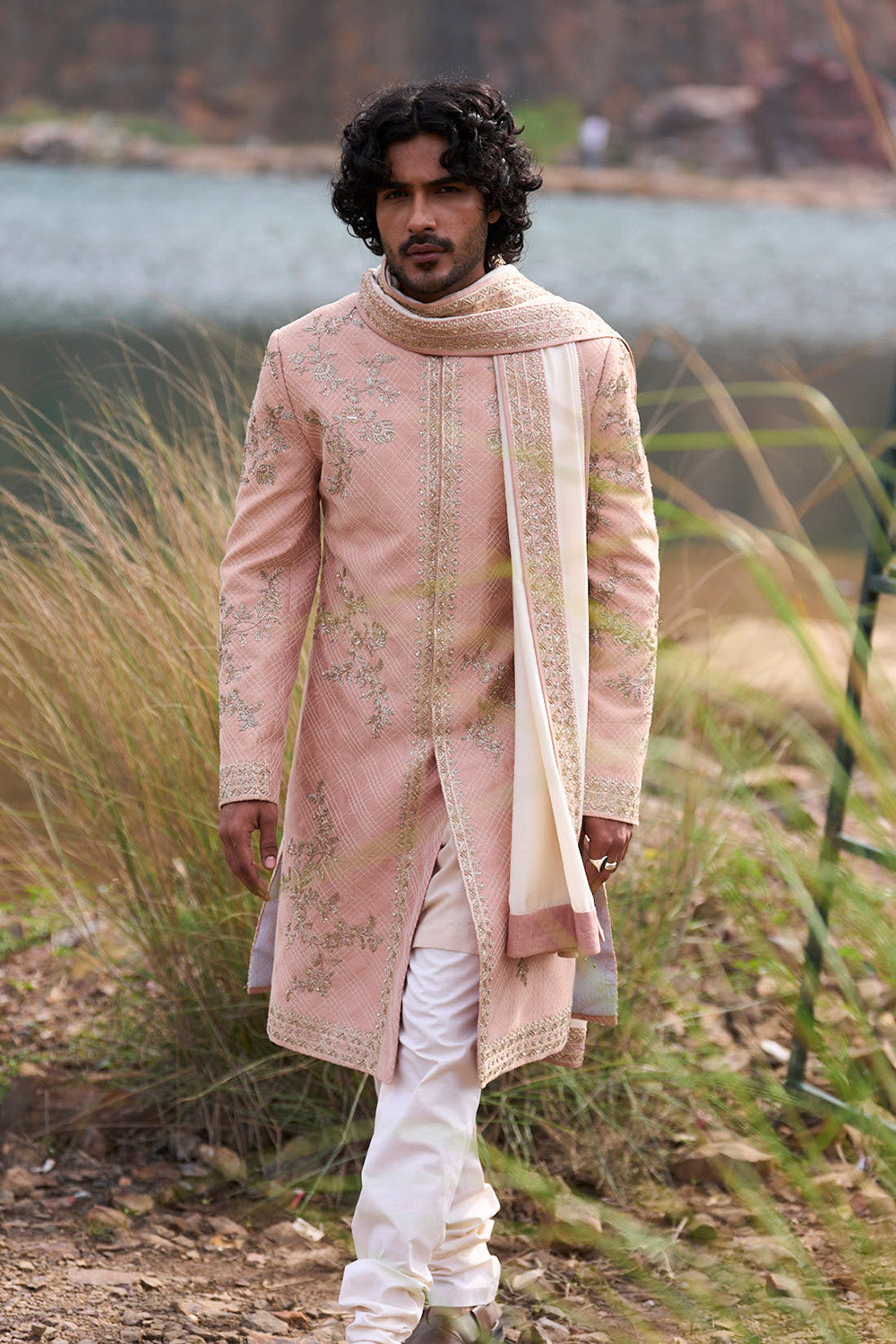 Dustyrose Placement Creeper Sherwani Set