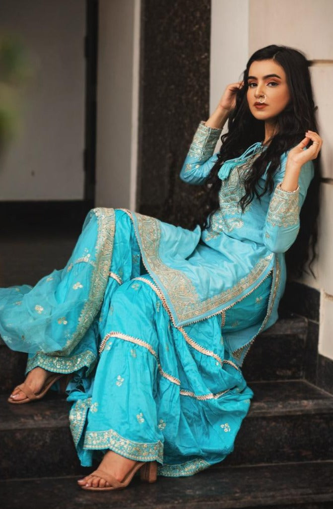 Rati Light Blue Short Sharara Set