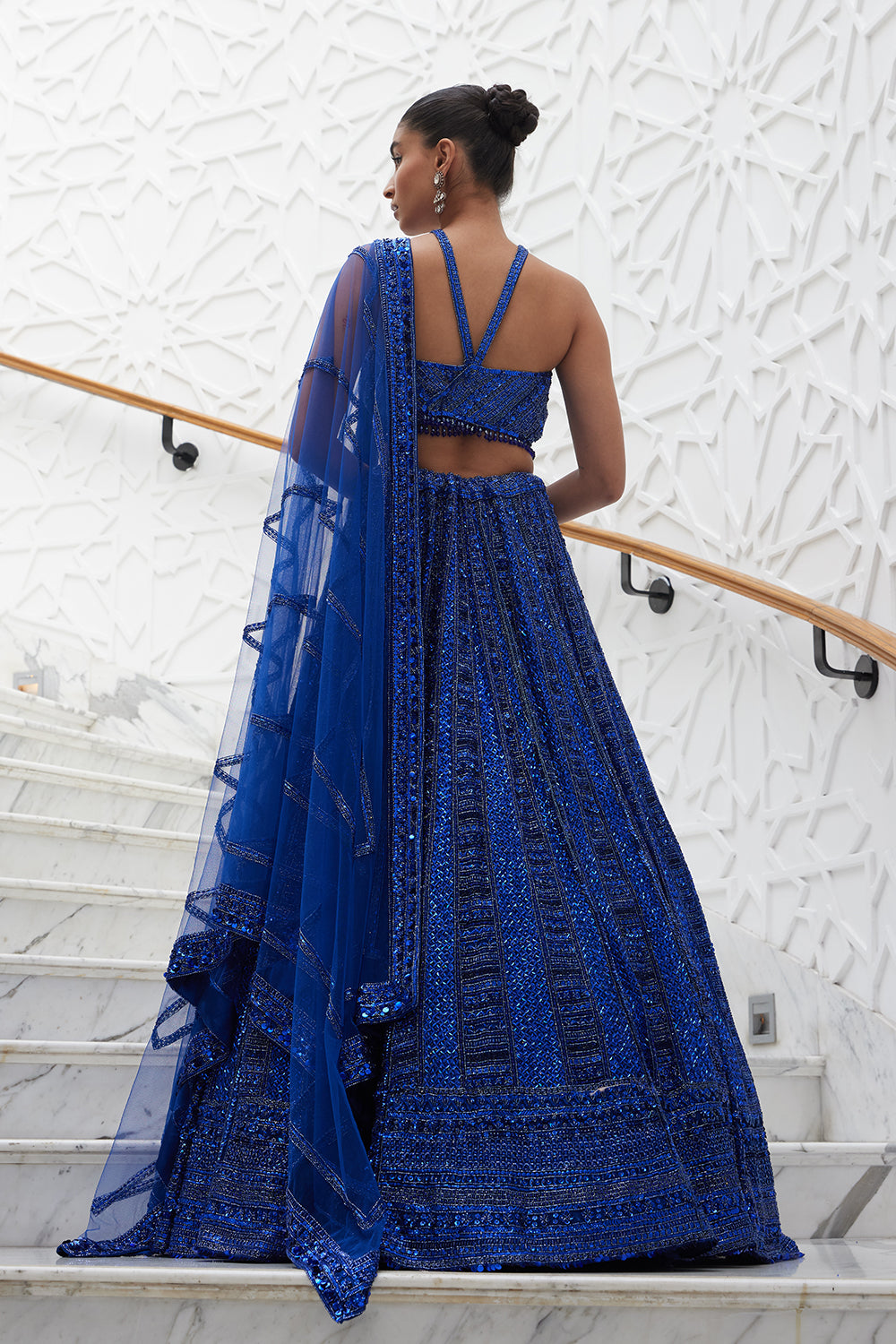 Electric Blue Net Lehenga Choli and Dupatta