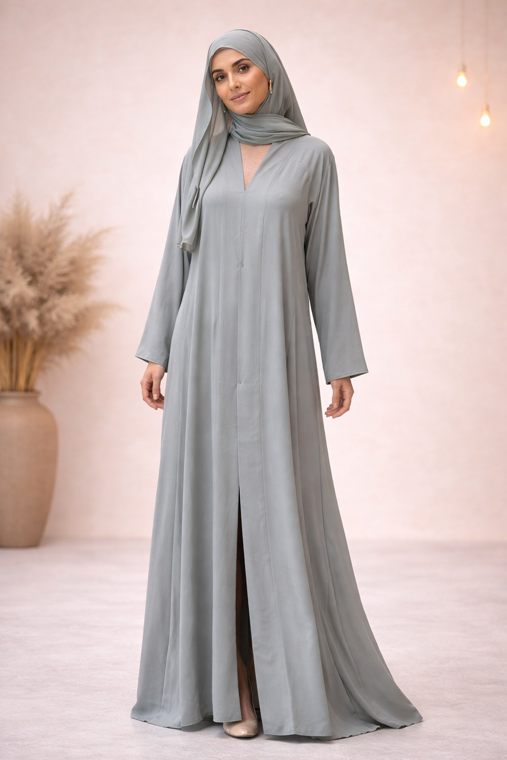 Elegant Light Grey Abaya