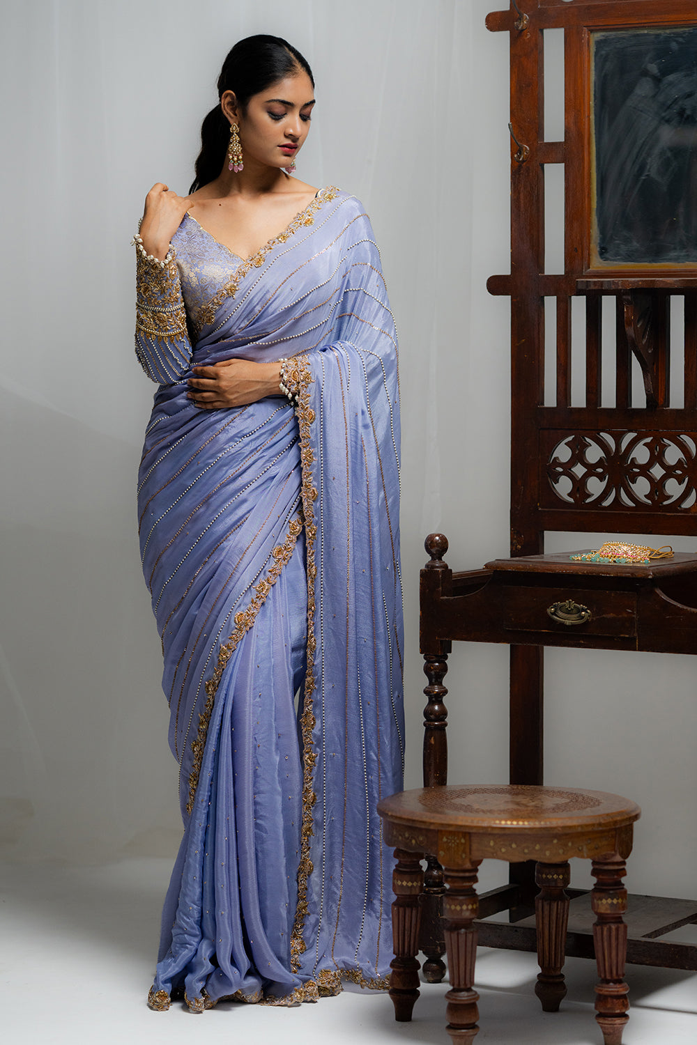 Elegant Sky Blue Saree With Embellished Border