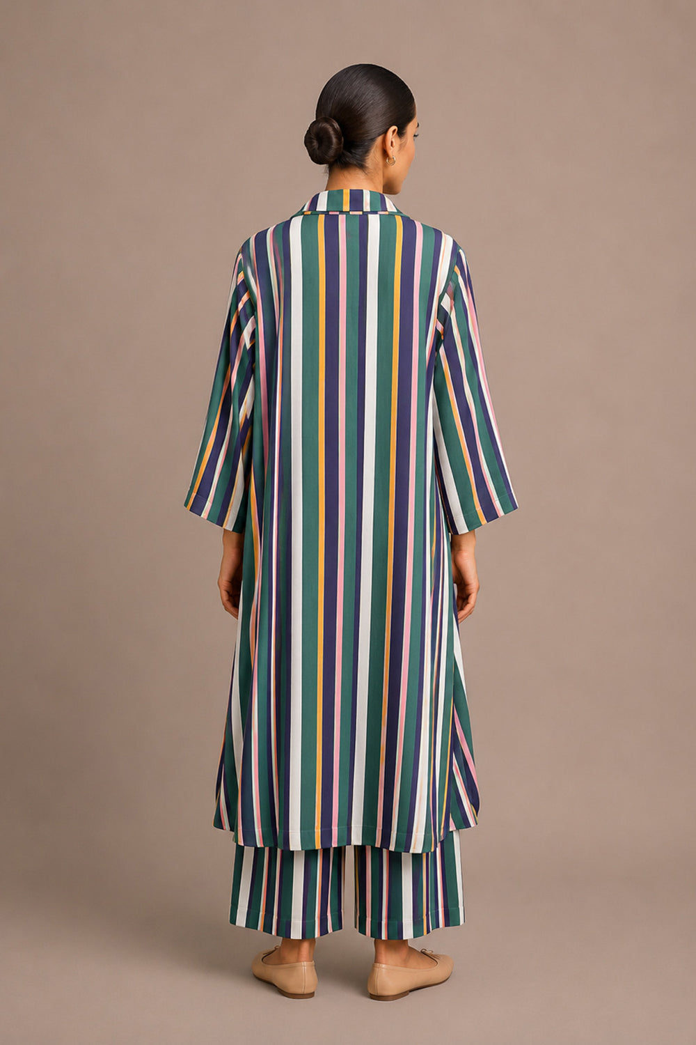 Elegant V-Neck Striped Kurta & Palazzo Co-Ord Set