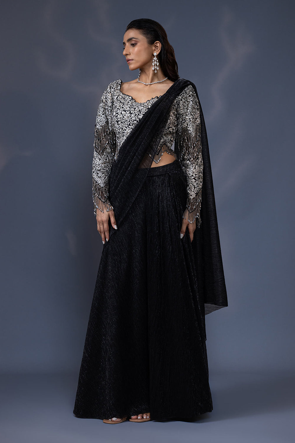 Embroidered Blouse with Draped Saree