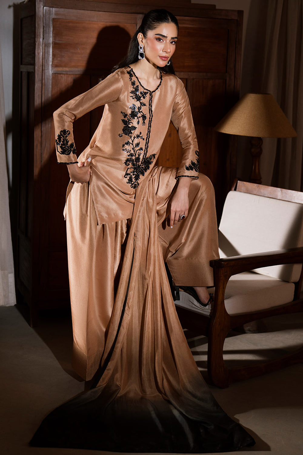 Embroidered Gajji Silk Farshi Suit Set