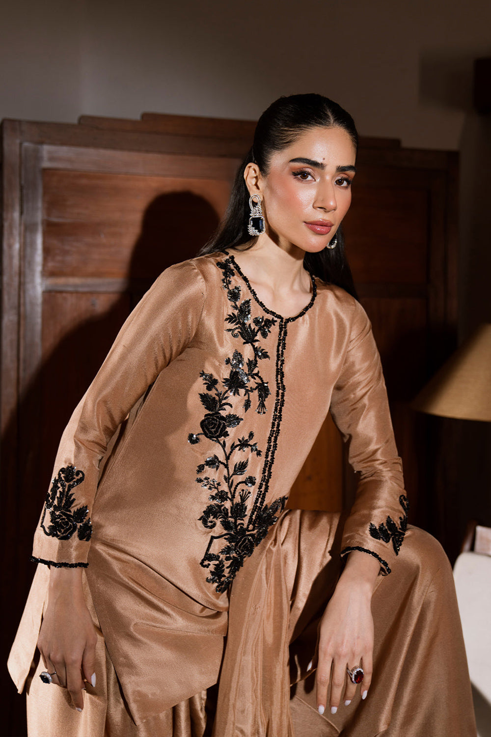 Embroidered Gajji Silk Farshi Suit Set