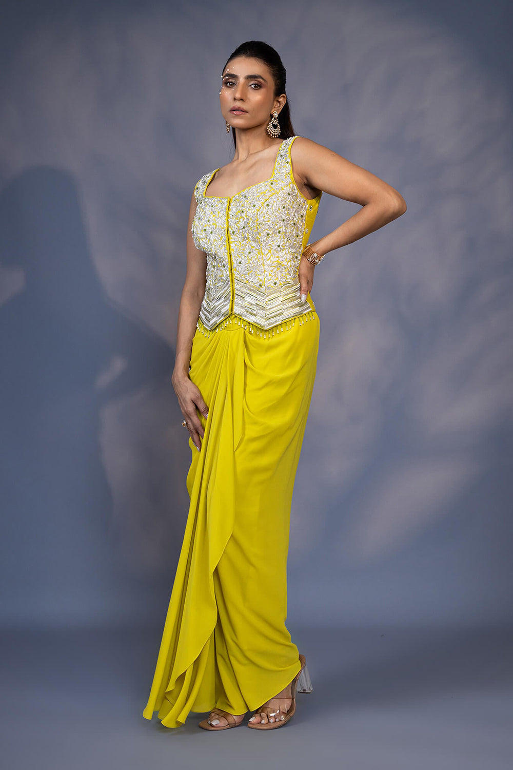 Embroidered Jacket With Draped Skirt