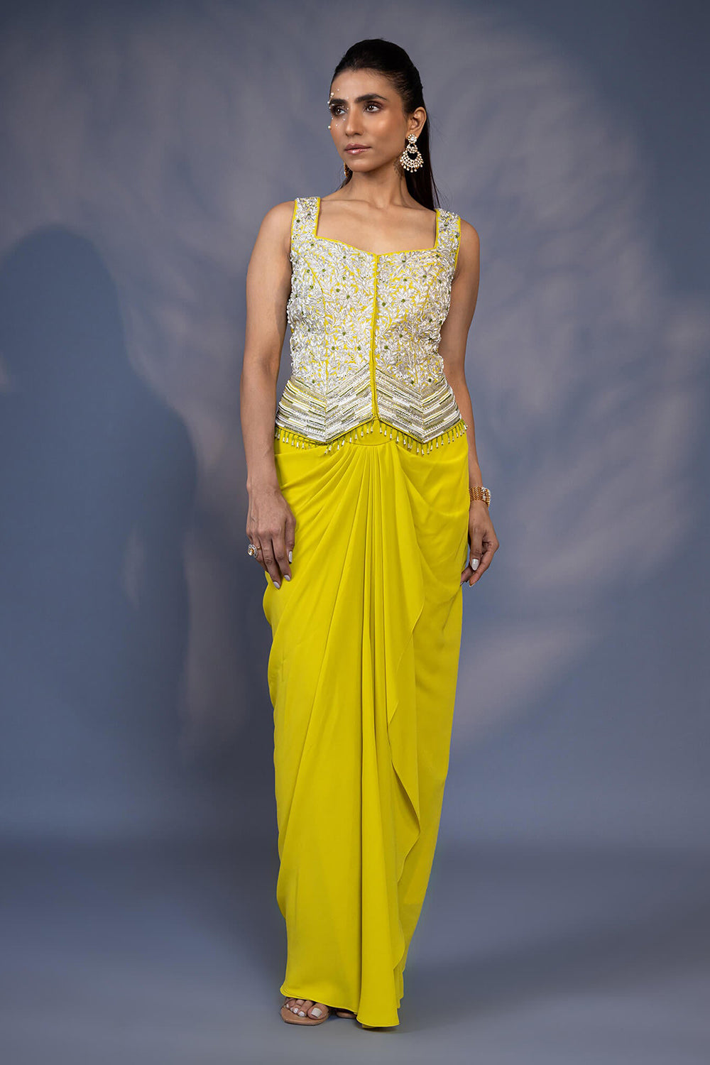 Embroidered Jacket With Draped Skirt