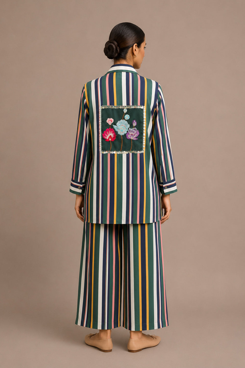 Embroidered Pocket Striped Co-Ord Set