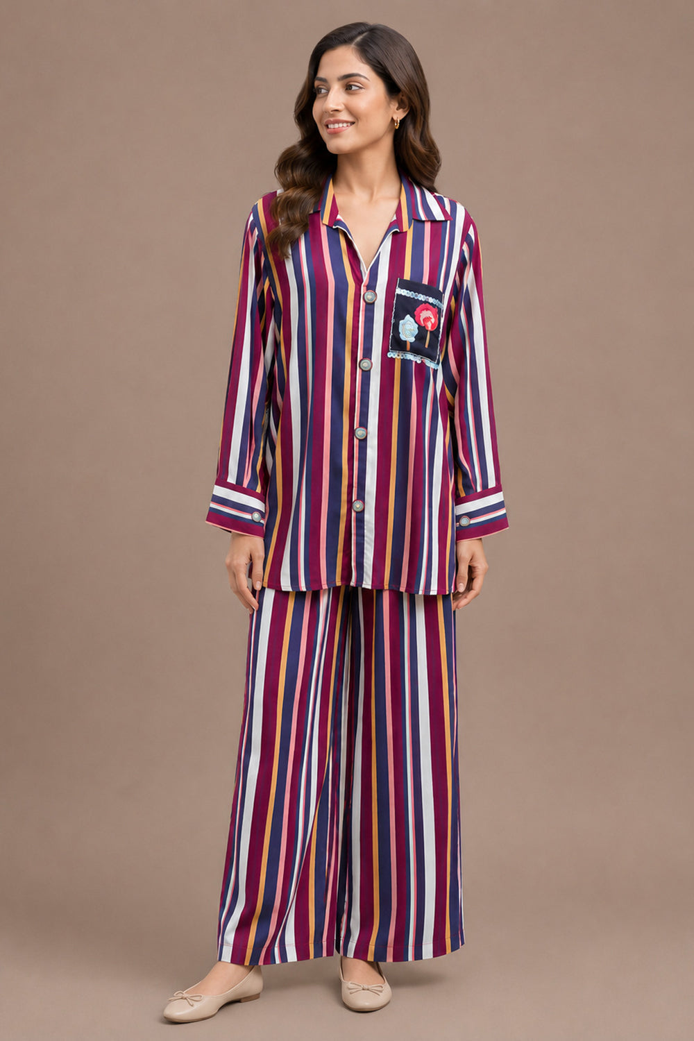 Embroidered Shirt & Palazzo Pants