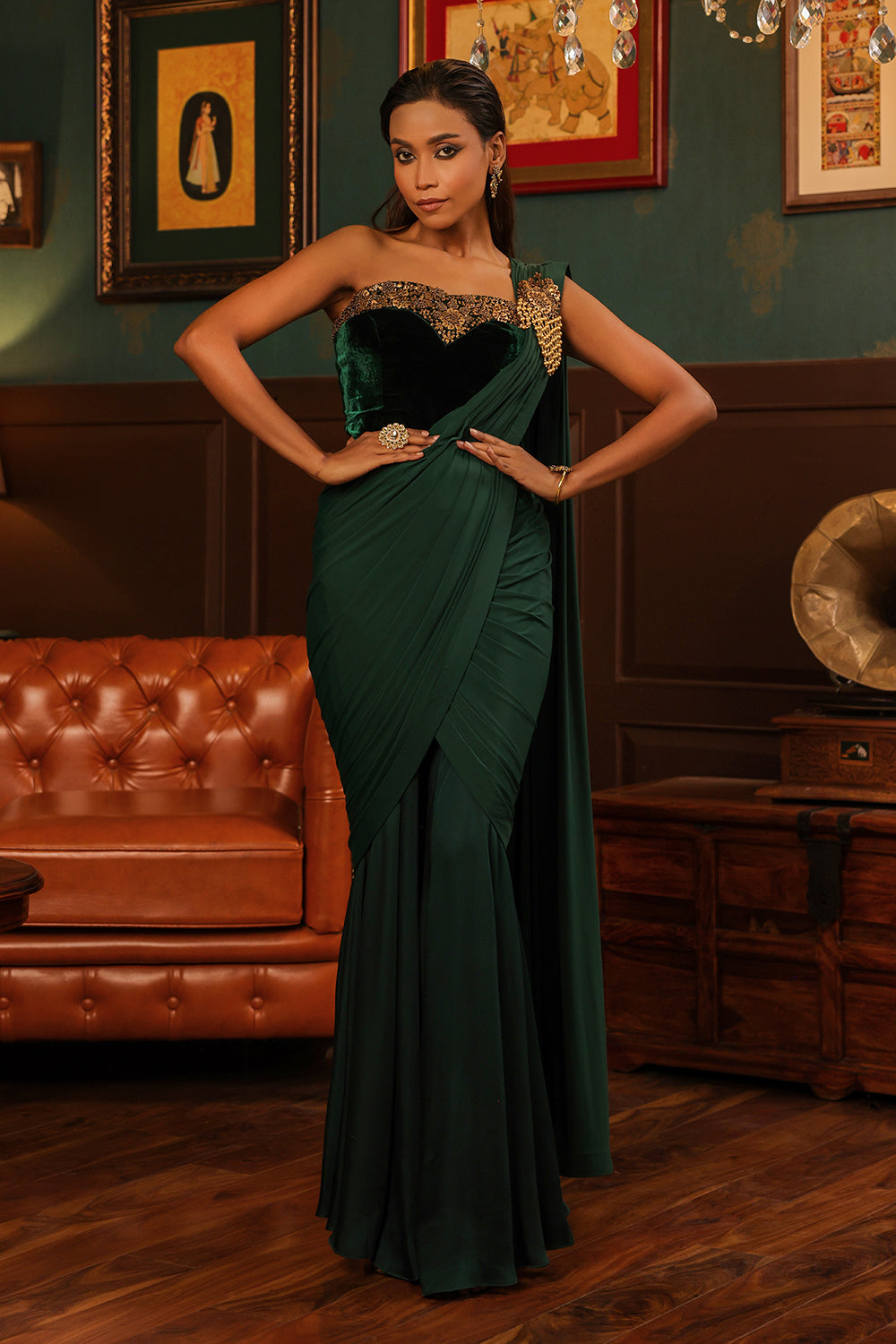 Emerald Drape Saree Set