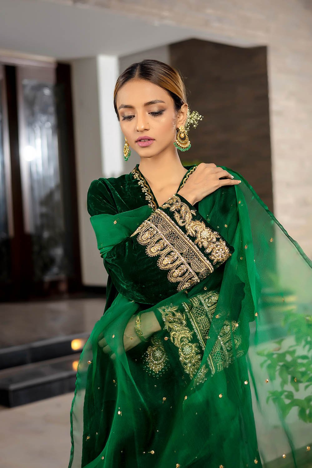 Emerald Dusk Velvet Suit Set