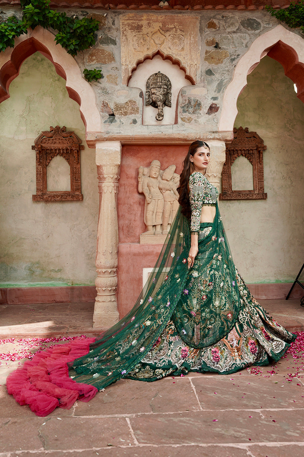 Emerald Green Floral Embroidered Luxury Lehenga Set